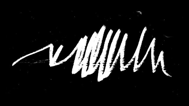 Big set of hand drawn graphics with white texture on a black screen.