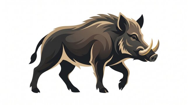 Stylized illustration of a wild boar isolated on white background
