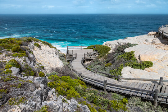 Scenic Wooden Boardwalk Leading Down to Diaz Beach in Cape Point, Cape Town, South Africa