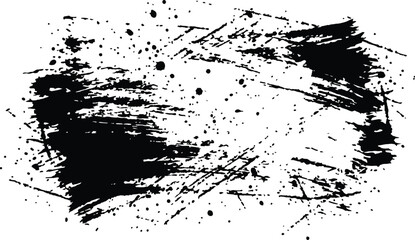 Obraz premium Black grunge splatter background with ink splashes and paint brush strokes for urban design.