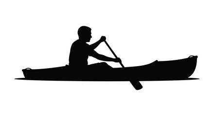 Man paddling a canoe on water a dark black silhouette © mdabdulsattar