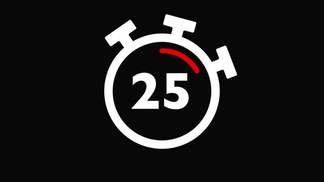 Thirty second countdown timer with alpha channel, 30  to 0 seconds on transparent background. 4K Video
