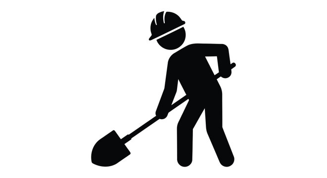 Construction worker with shovel depicted as a black silhouette builder