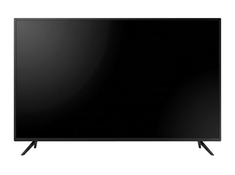 Modern black smart TV mockup with blank screen isolated on transparent background, PNG