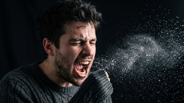 Man Expressing Intense Emotional Outburst Dark Background.