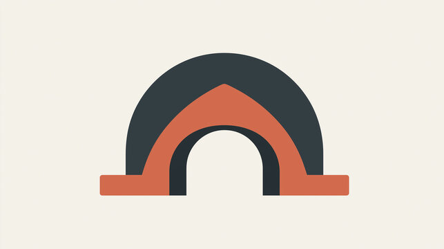 Abstract arch graphic with nested shapes in earth tones