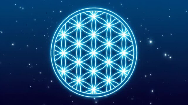 A video showcasing the Flower of Life symbol in a stunning celestial environment