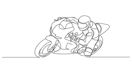 Fototapeta premium Continuous single line drawing of a person riding a motorcycle at high speed with motorcycle rider