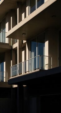Modern Residential Building Facade With Dramatic Shadows And Light