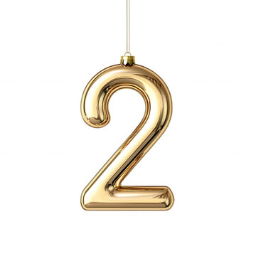 Golden number two christmas ornament featuring intricate snowflake countdown patterns celebrating advent
