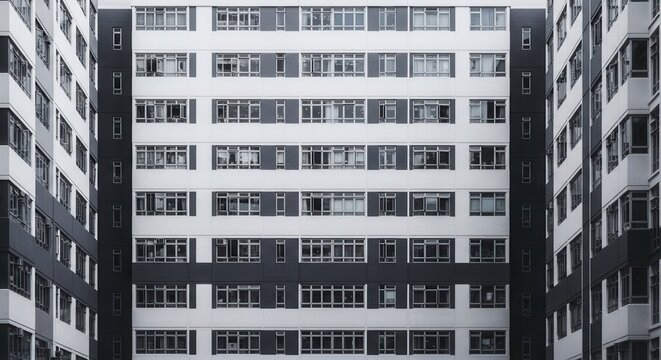 Modern Residential Building Facade With Numerous Windows