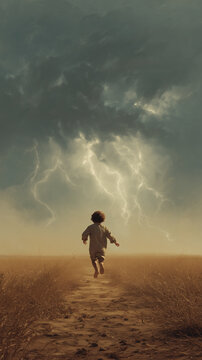 Imagine a toddler boy running from a field of all things spring into a stormy desert and it's soul getting liberated into the thunderstorms above.