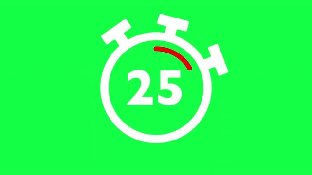 Thirty second countdown timer, 30  to 0 seconds on greenscreen background. 4K Video