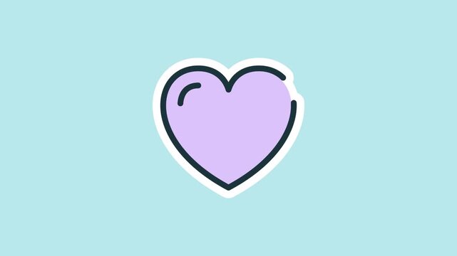 Love and affection sticker animation with a purple heart shape with black outline on on a transparent background. Love symbol affection. Seamless animated icon. 4K video overlay isolated element.