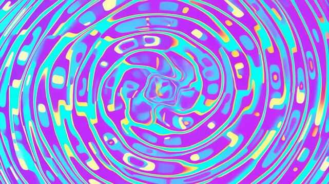 Psychedelic swirling pattern rotates through concentric rings in a colorful abstract digital background. Event projection, motion graphics, and title sequences.
