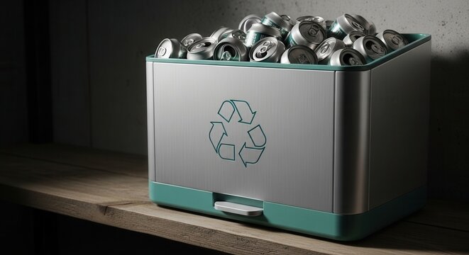 Metal Beverage Can Recycling Bin Filled with Used Aluminum Cans