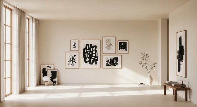 Minimalist Abstract Art Gallery Display In Modern Interior Design