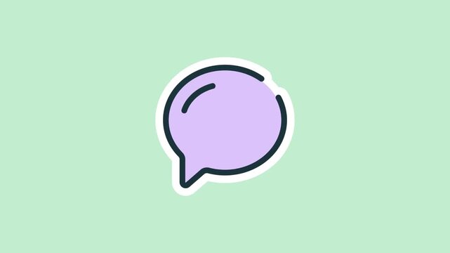 Communication sticker animation with a purple speech bubble with tail on light green on a transparent background. Message icon chat dialogue. Seamless animated icon. 4K video overlay isolated element.