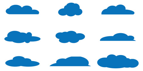 Fototapeta premium Blue cloud icon set on white background. Weather rain cloud icons set on white page. Drop atmosphere cloud icons set on white background. EPS 10. 