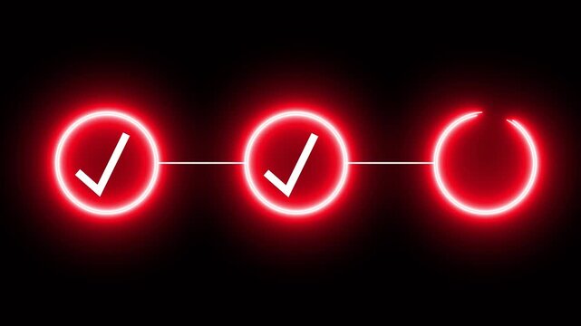 Neon line 3 step infographic process with check mark icon. step process success with check marks. Step-by-Step Guide 4k ...