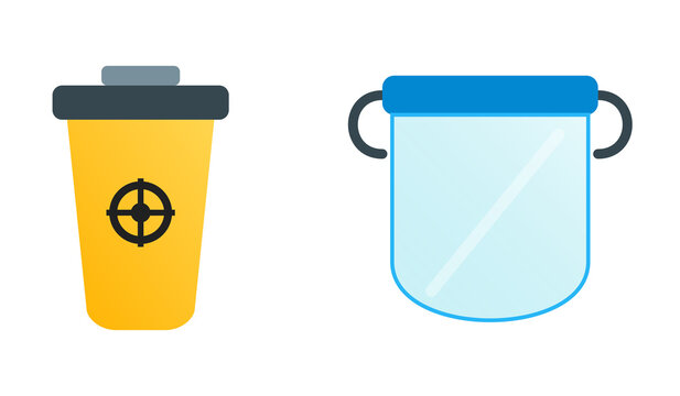 Medical Biohazard Waste Bin and Protective Face Shield Icon