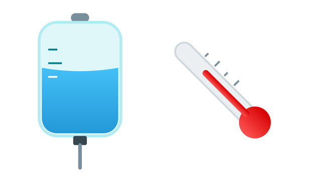 IV Drip Infusion Bag and Medical Clinical Thermometer Icon Set