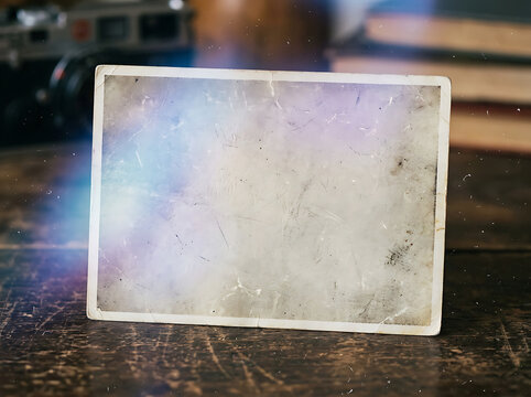 Blank vintage photo frame with aged paper texture and retro film grain effect