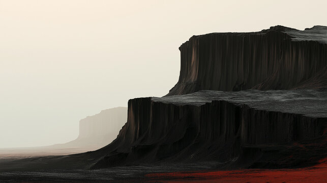 Layered cliff formation in desert landscape with red foreground