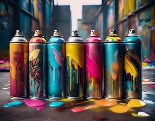Obraz premium 3d old spraypaint cans with paint on the cans graffiti spray paint cans
