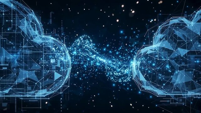 Cloud computing network data transfer and storage symbol in digital cyberspace with glowing binary stream and futuristic connectivity infrastructure background