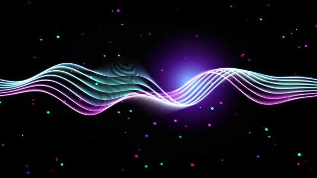 Glowing neon waves abstract background with particles