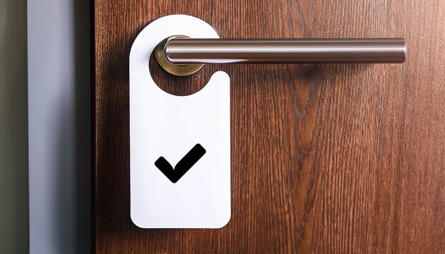 do not disturb door hanger with check mark symbol hotel room service concept