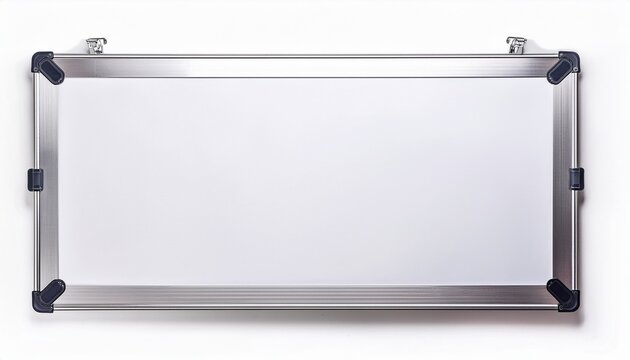 empty white board or magnetic dry erase board with a silver frame isolated on white background