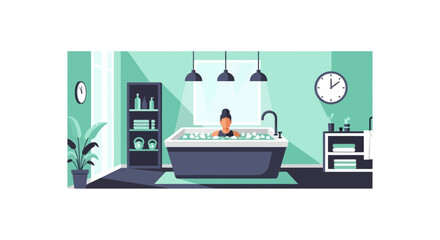 Obraz premium Woman Taking Ice Bath for Recovery in Modern Spa or Gym, Vector Illustration