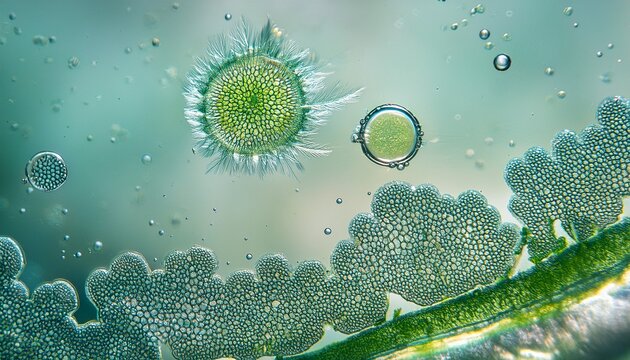 live cell image of freshwater microalgae specifically botryococcus sp showcasing its unique characteristics this stacked photo emphasizes the beauty of freshwater microalgae in detail