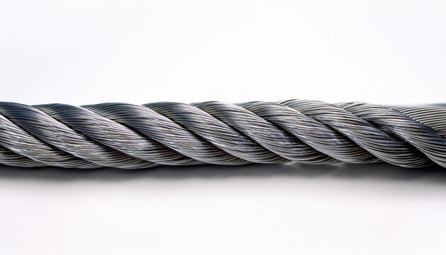 strong steel wire rope or metal cable for industrial use heavy duty isolated on white background