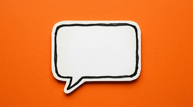 Blank white speech bubble cutout isolated on a vibrant orange background for creative design projects