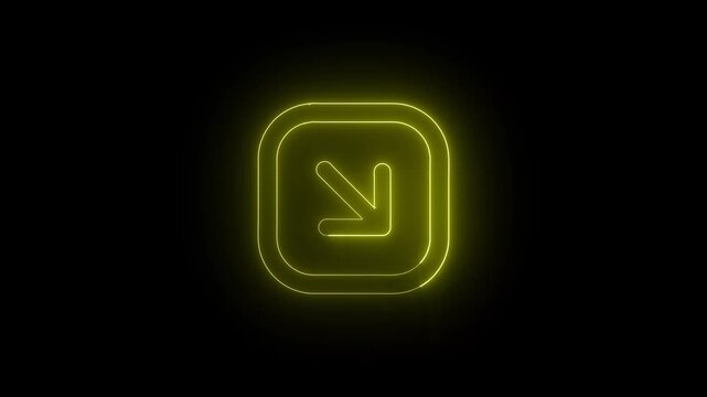 Glowing yellow neon arrow icon pointing down inside a rounded square frame