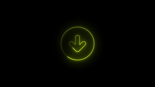Glowing yellow neon arrow icon inside a circle animation on black background