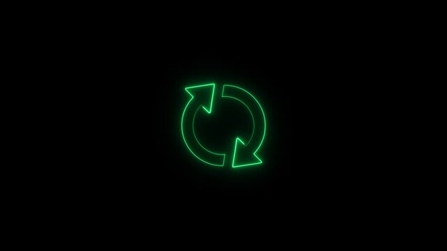 Glowing green circular refresh arrow icon animation on black background