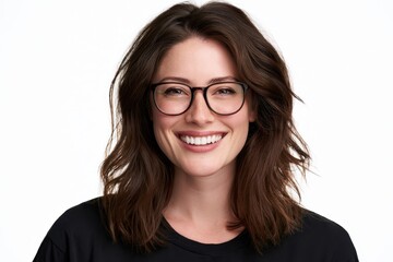 Obraz premium Casual portrait of a young woman with glasses on a white background