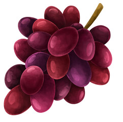 Fototapeta premium Textured raster illustration of a ripe dark grape bunch. Isolated autumn berry icon with watercolor texture, perfect for wine branding, harvest designs, and food packaging