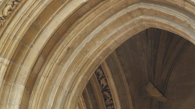 Ornate details of the stone vaulted ceiling in the Metropolitan Cathedral of San Salvador of Oviedo