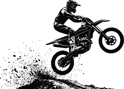 Motocross Rider Jumping Vector Illustration with Dirt Bike Racer Splashing Mud and Dust for Extreme Sports and Enduro Racing Graphic Designs
