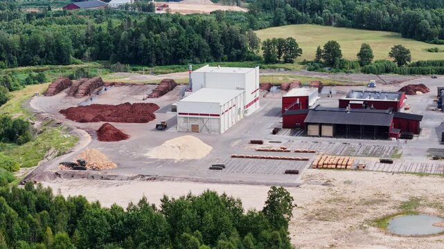 Local timber factory by forests shows resilient European manufacturing networks
