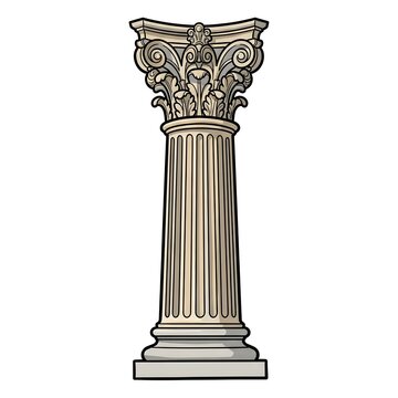 Vector illustration of a classic antique Corinthian column with detailed ornate capital. Perfect for architecture, historical, Greek, and Roman design themes.
