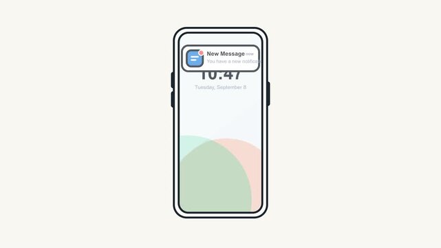 Minimalist illustration of a smartphone displaying an incoming notification alert on a digital screen interface
