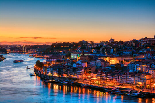 Sunset of the Porto city, Portugal.