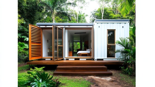 Radiant Sundown Across the Compact Residential Site: Shipping Container House With Passive Ventilation Louvers Tro &acirc;&euro;&ldquo; Skyline Study 4