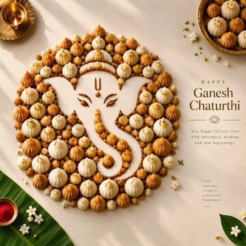 Creative ganesha idol made from modak sweets for ganesh chaturthi festival